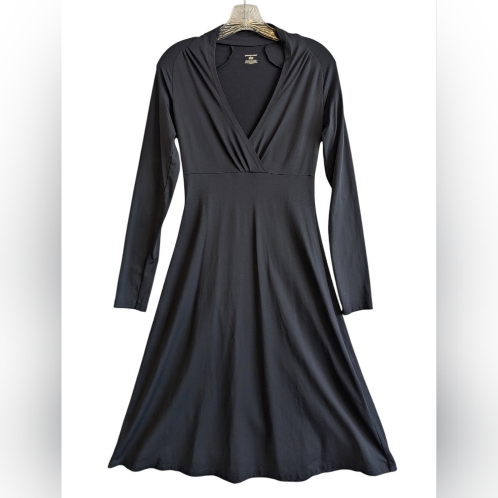 Patagonia Eva Luna Long Sleeve Black Empire Dress Women Size Small